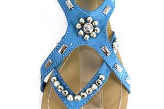 Lauren III Cross Strappy Studded Scrunchy Ankle Sandal Turquoise