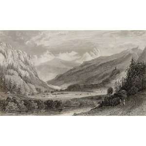  1820 Copper Engraving St. Branchier Bagne Valley Swiss 