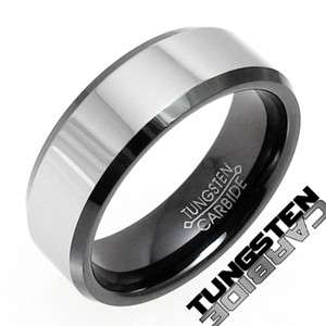 Tungsten Carbide Mens Beveled Silver Stripe Band Ring  