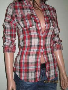 NEW Abercrombie & Fitch ASHLEY Red Plaid Woven Shirt~XS  