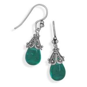   Glass Drop With Bali Cap Earrings French Wire   JewelryWeb: Jewelry