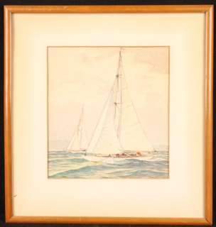   OLD PAINTING SAILBOAT LISTED ARTIST EXAMPLE USED BY ASKART  