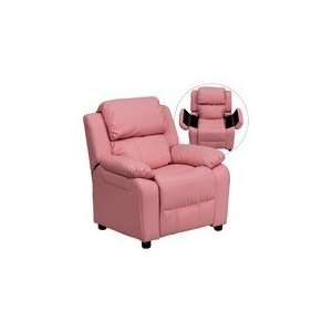  Contemporary Hot Pink Vinyl Kids Recliner with Storage 