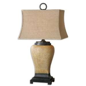   Yellow Aged Black Burlap Weave Honeycomb Table Lamp: Home & Kitchen