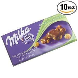 Milka Milk Chocolate with Whole Hazelnuts, 3.52 Ounce Bars (Pack of 10 