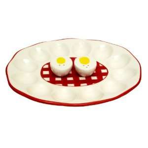  Ceramic Deviled Egg Salt/Pepper Platter Set: Everything 