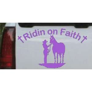 Purple 24in X 14.0in    Ridin on Faith Cowgirl and Horse Christian Car 