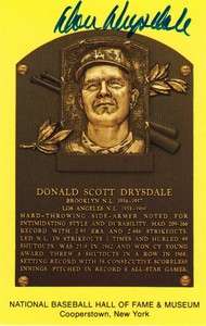 DON DRYSDALE Signed Hall of Fame Plaque Postcard TRISTAR Card  