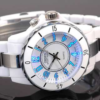 Trendy 8 Modes 7 Colors LED Light Unisex White OHSEN Wrist Watch 