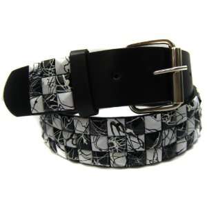   36in Black White Scribble Checkered Studded Leather Belt Toys & Games