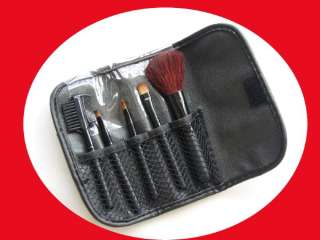 MINI 5pcs Makeup Brush Set Travel Kit Leather Pouch B2  