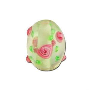  15mm Clear with Pink Flowers and Light Green Leaves 