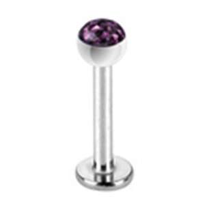 14g Labret Monroe Stud Lip Ring Piercing with Purple Austrian Crystal 