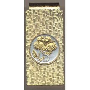   Toned Gold on Silver Cook Is. Hibiscus Coin   Money clips Beauty