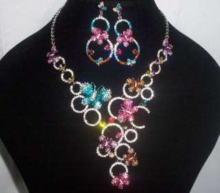 MULTICOLOR BUTTERFLY SWARM NECKLACE & EARRING SET *NEW*  