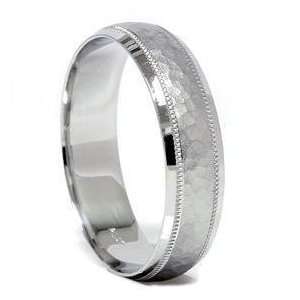    Mens White Gold Hammered Wedding Ring Comfort Band New Jewelry