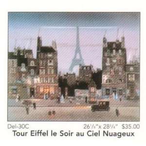 Tour Eiffel Le Soir Au Ciel Nuageux    Print