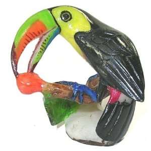 Colorful Toucan on Branch Tagua Carving 