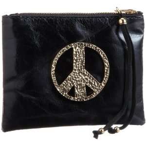   Gold Colored Peace Sign Black Phone Purse with Beaded Tassel: Jewelry