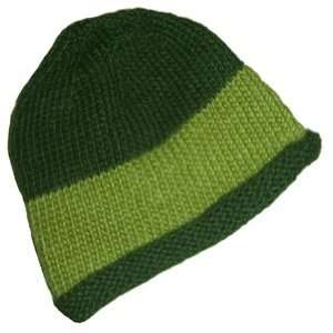   Green On Green Rolled Brim Hand Knit Beanie Wool Hat: Everything Else