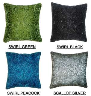 Pack   Swirl and Scallop Hand Beaded Decorative Pillow   12 Square 