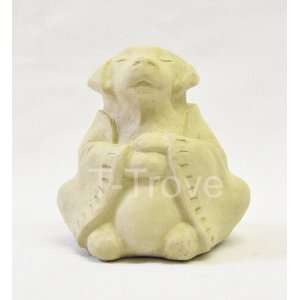  Small Meditating Dog Statue Old Stone Beige