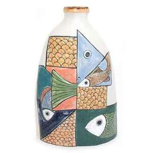 Stoneware ceramic vase, Bottleneck Abstract Fish  Home 