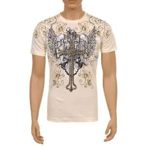  Beige Golden Cross with Wings Mens T shirt Sizes M, L, XL 