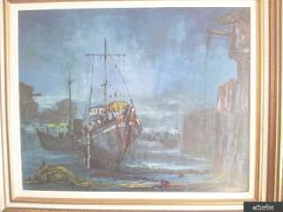 Ben Maile Large Original Oil on Board   Fishing Harbour at Night 