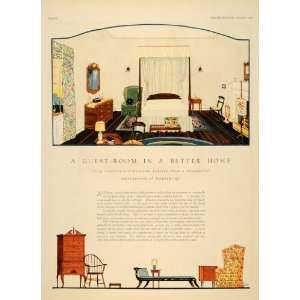  1922 Print Guest Room Interior Decoration Bedroom Bed Furniture 
