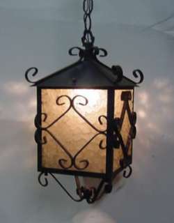 SPANISH GOTHIC PORCH LIGHT OR FOYER ENTRYWAY FIXTURE W/PEBBLED GLASS 