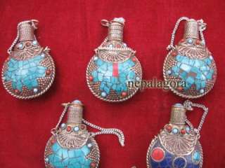 WSP7 Lot of 7 Ethnic Tibetan SNUFF bottle boho pendant handmade Free 