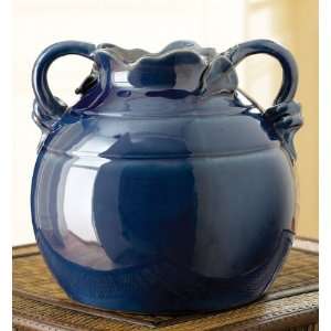  Country Style Blue Scalloped Wide Vase with Side Handles 