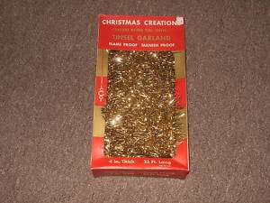 TINSEL GARLAND GOLD 4 INCH X 25 FEET   NIB   VINTAGE  