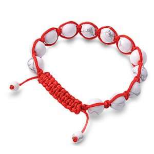 Tibetan Knotted Bracelet   White Turquoise w/ Red String   Bead Size 