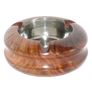  Wooden Round Big Ash Tray Cendrier Handcrafted Brass 