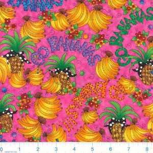  45 Wide Funky Monkeys Go Bananas Pink Fabric By The Yard 