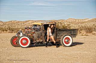 Girl with Rat Rod in the Desert Metal Sign  