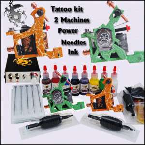 Beginner Tattoo Kit 2 Machines Power Needles Inks D114  