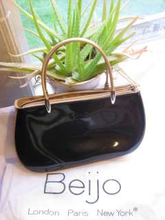 Beijo Black & Tan High Gloss Patent Leather Like Material Handbag 