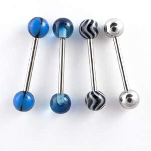  5 Pack 14G Surgical Steel Tongue Barbells: 3 Blue/Black 1 