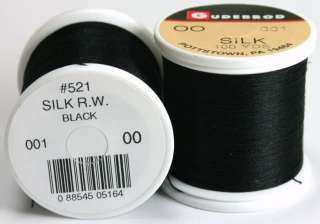 Spools Gudebrod BLACK #001 SILK Rod Building Flytying Thread Size 00 