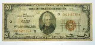 1929 $20 National Currency Federal Reserve Bank of Chicago in XF 
