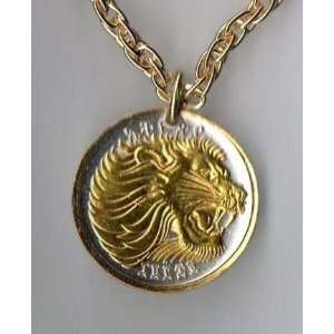   Ethiopia 25 Cent Lion Two Tone Coin Pendant with 18 Chain: Sports