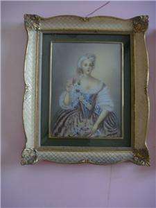Antique Pair of French Maiden Prints in 18th Century Fashion Gilded 