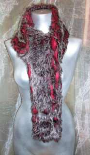 FABULOUS FAUX FUR SCARF MUFFLER FROM WILD WOMAN DESIGNS RED AND GRAY 