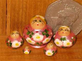 Russian hand painted MINIATURE nesting doll 5 tiny PINK Matrioshka 