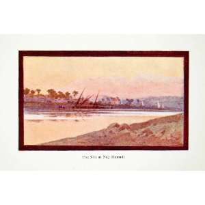 : 1908 Color Print Nile Nag Hamadi Egypt Africa Water Coastline Trees 