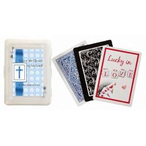  Wedding Favors Blue Ribbon Cross Design Personalized Playing Card 
