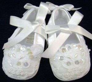 Willbeth Newborn Baby Girl Fancy White Beaded Shoes Christening 